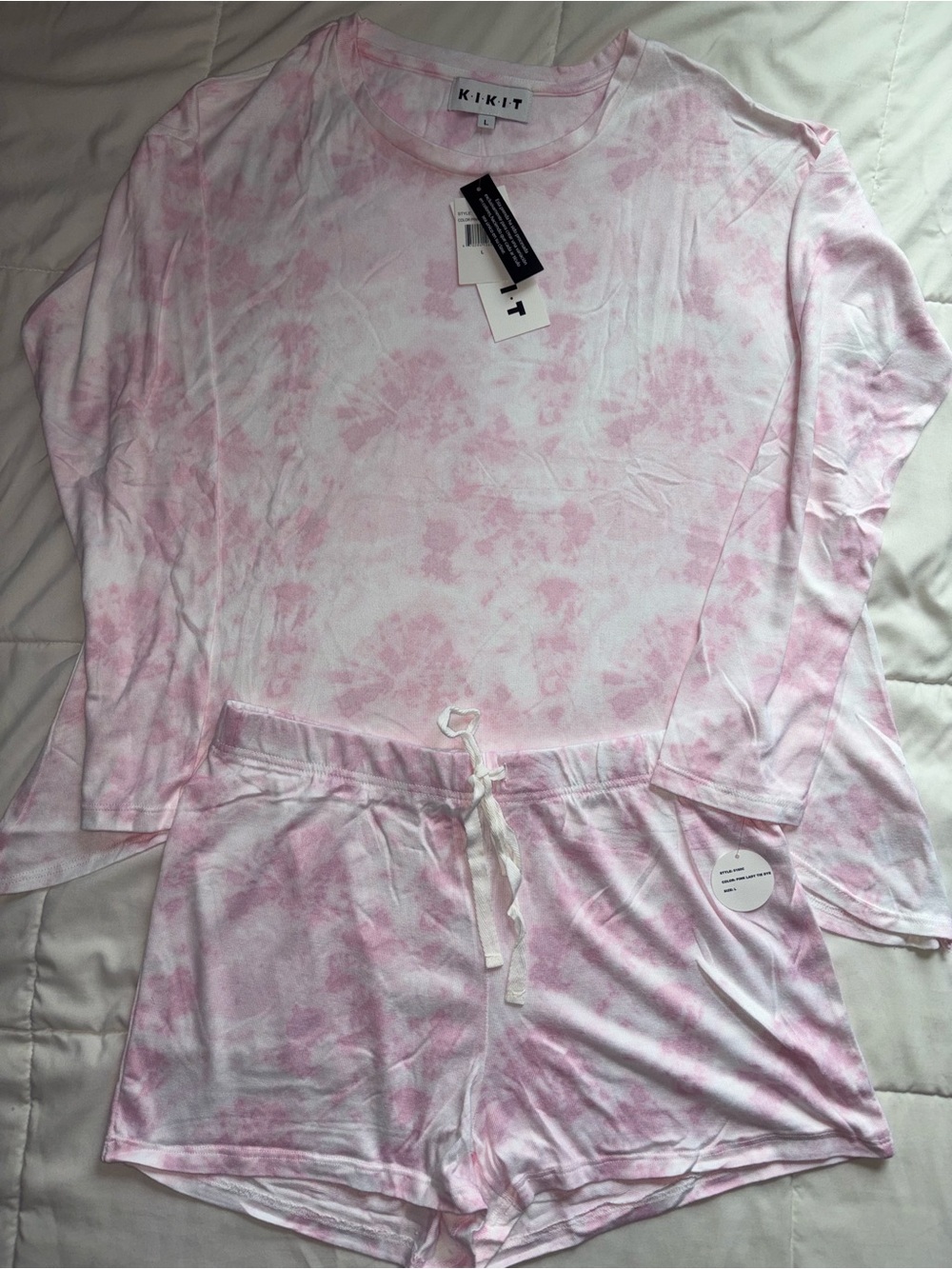 Women's Pink Tie-Dye Sleep Set - Long Sleeve Top & Shorts
